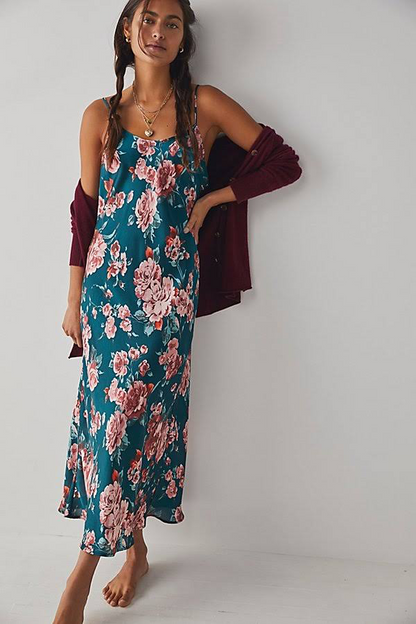 Free People Intimately Green Floral Slip Dress - XS