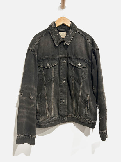 Free People Black Distressed Denim Jacket - Small