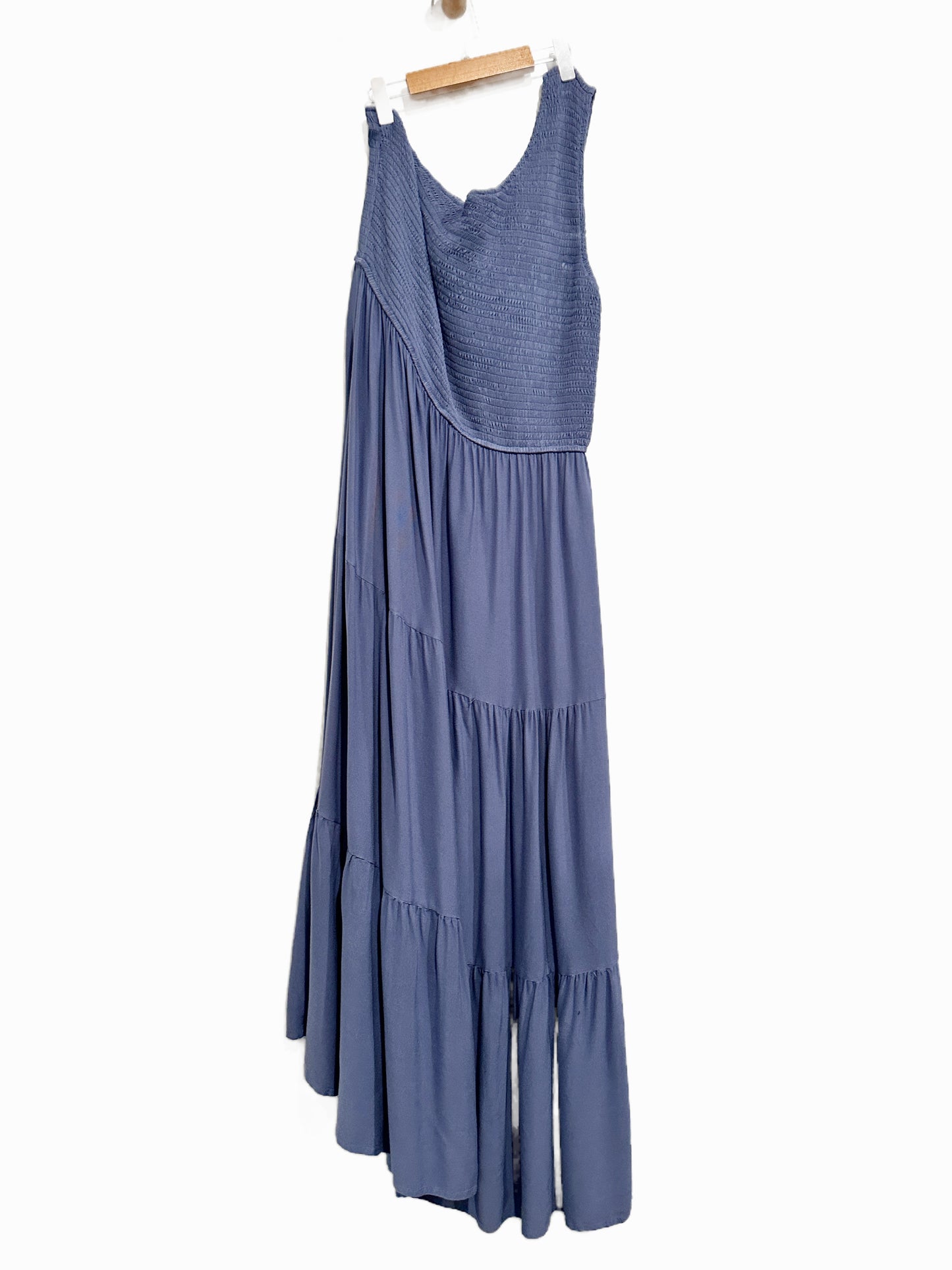 Zcsia Blue One Shoulder Smocked Midi Dress - XL