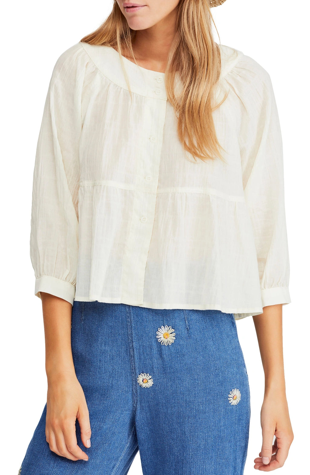 Free People Sea To Shore Blouse in Ivory - Large