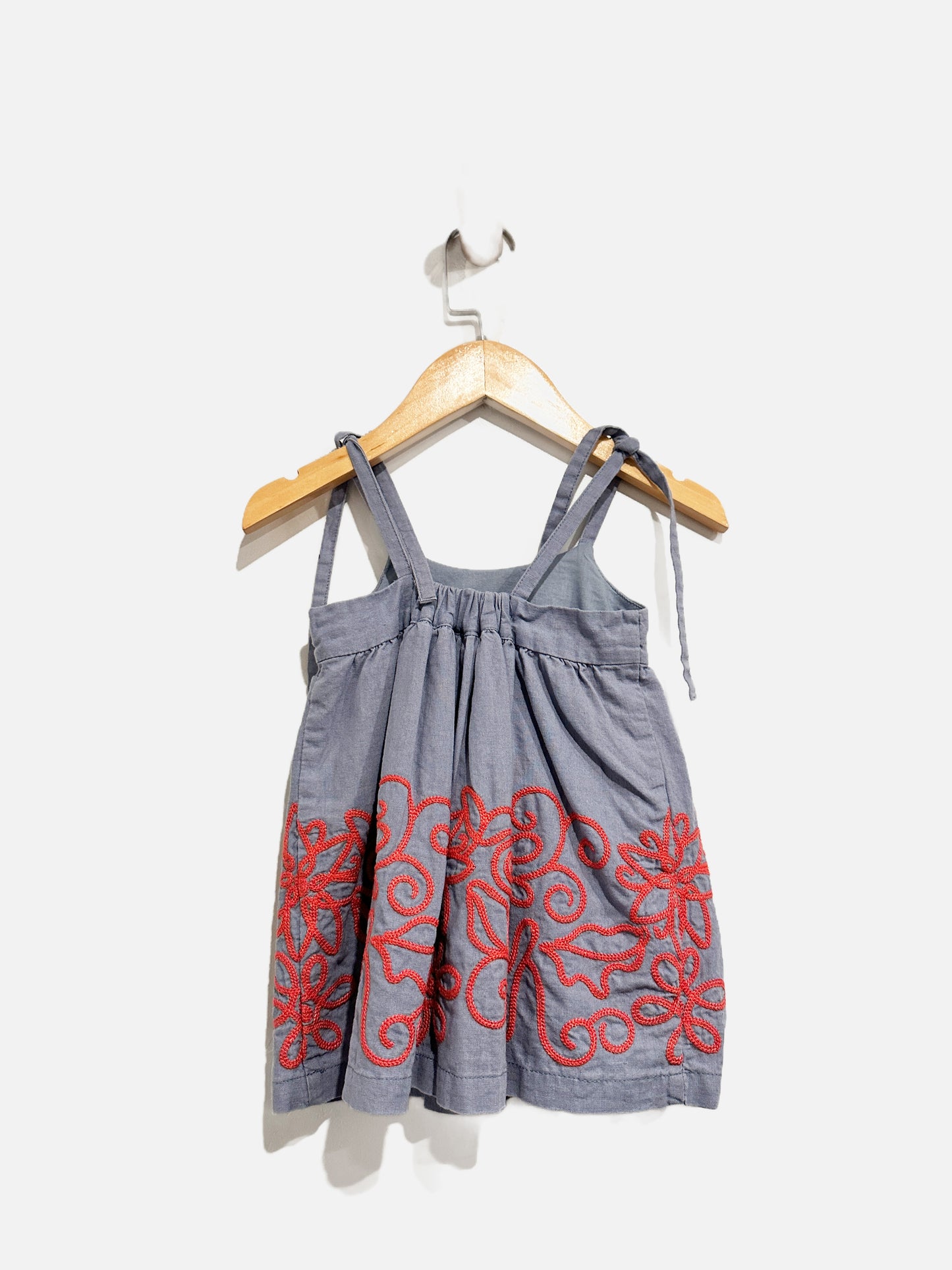 Tea Gray w/ Red Embroidery Dress - 6-12Mo