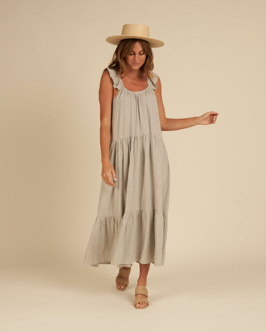 Rylee + Cru Green and White Gingham Midi Dress - Small