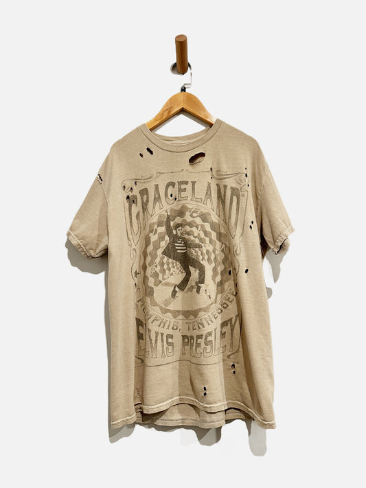 Goodie Two Sleeves Tan Elvis Distressed Graphic Tee - S/M