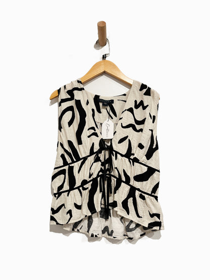 Tullea Cream & Black Print Tank - Small