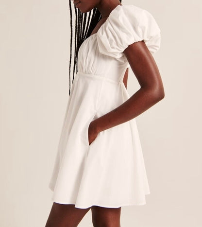 Abercrombie & Fitch White Puff Sleeve Dress - Medium