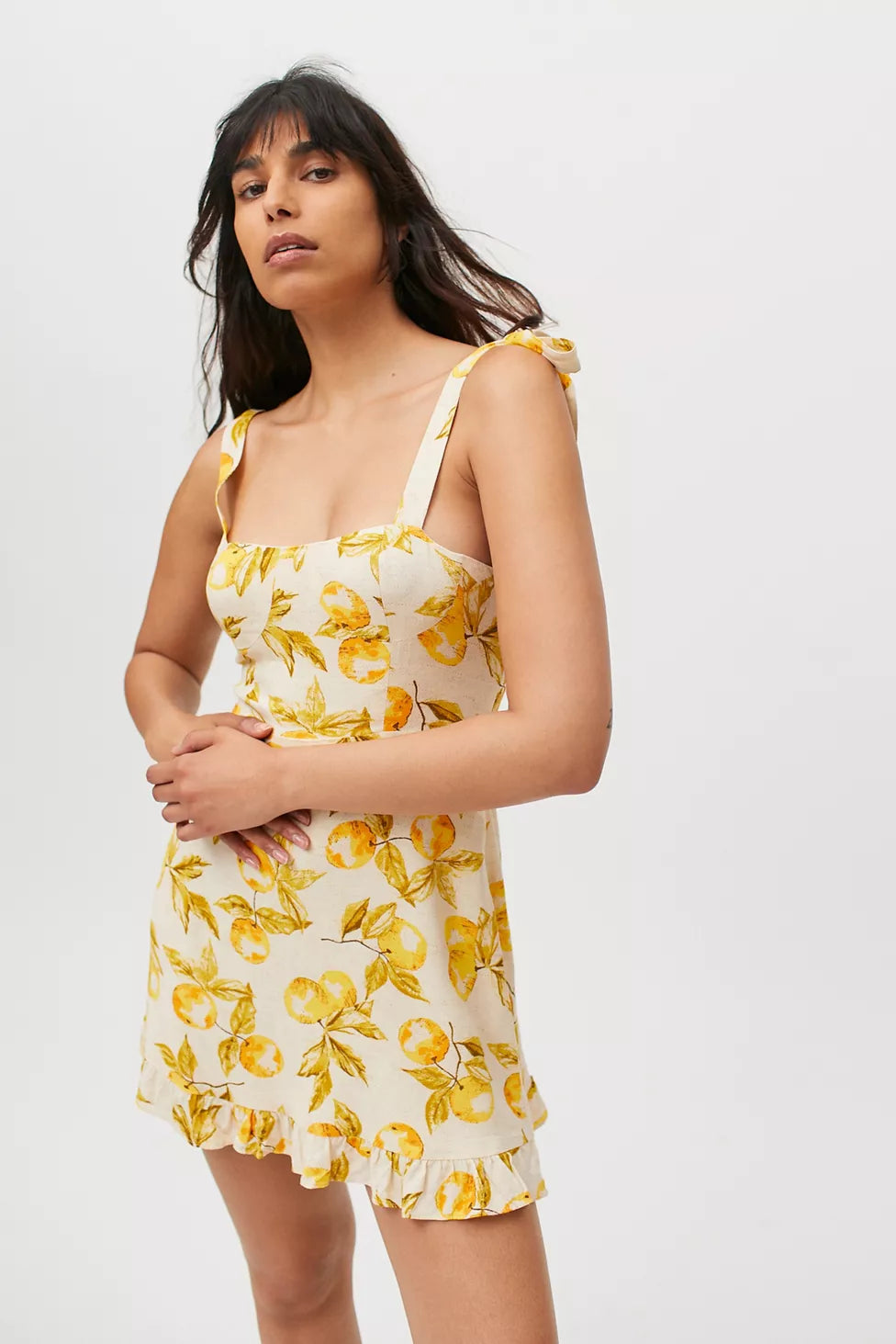 Urban Outfitters Jolene Lemon Print Linen Mini Dress - XS