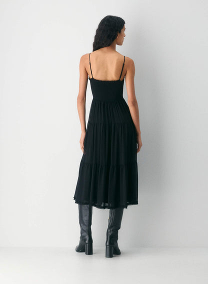 Wilfred Tuberose Chiffon Tiered Midi Dress in Black - XL