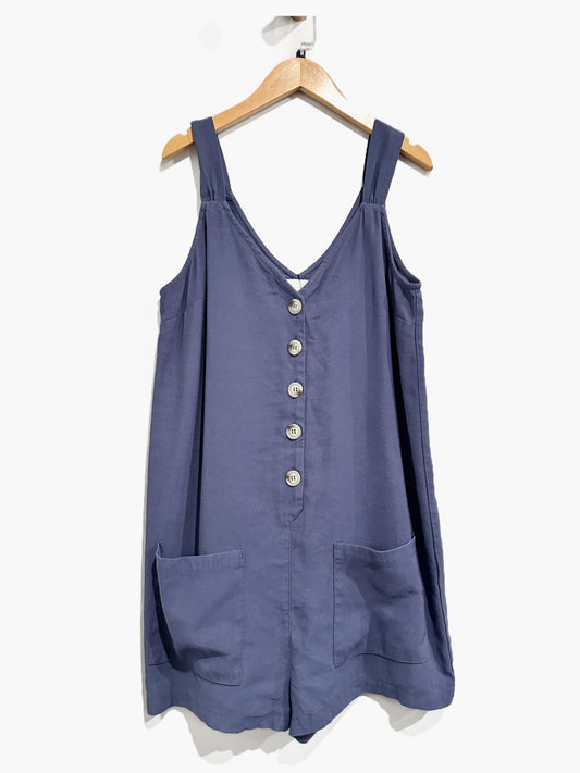 Lost + Wander Blue Button Down Romper - Medium