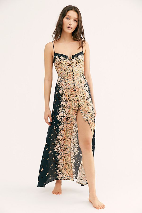 Free People Intimately Morning Song Maxi Dress in Black Combo - Small