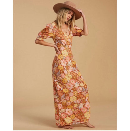 Billabong x Salty Blonde Brown Floral Maxi Dress - Large