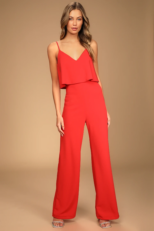 Lulus Red Spaghetti Strap Jumpsuit - Medium