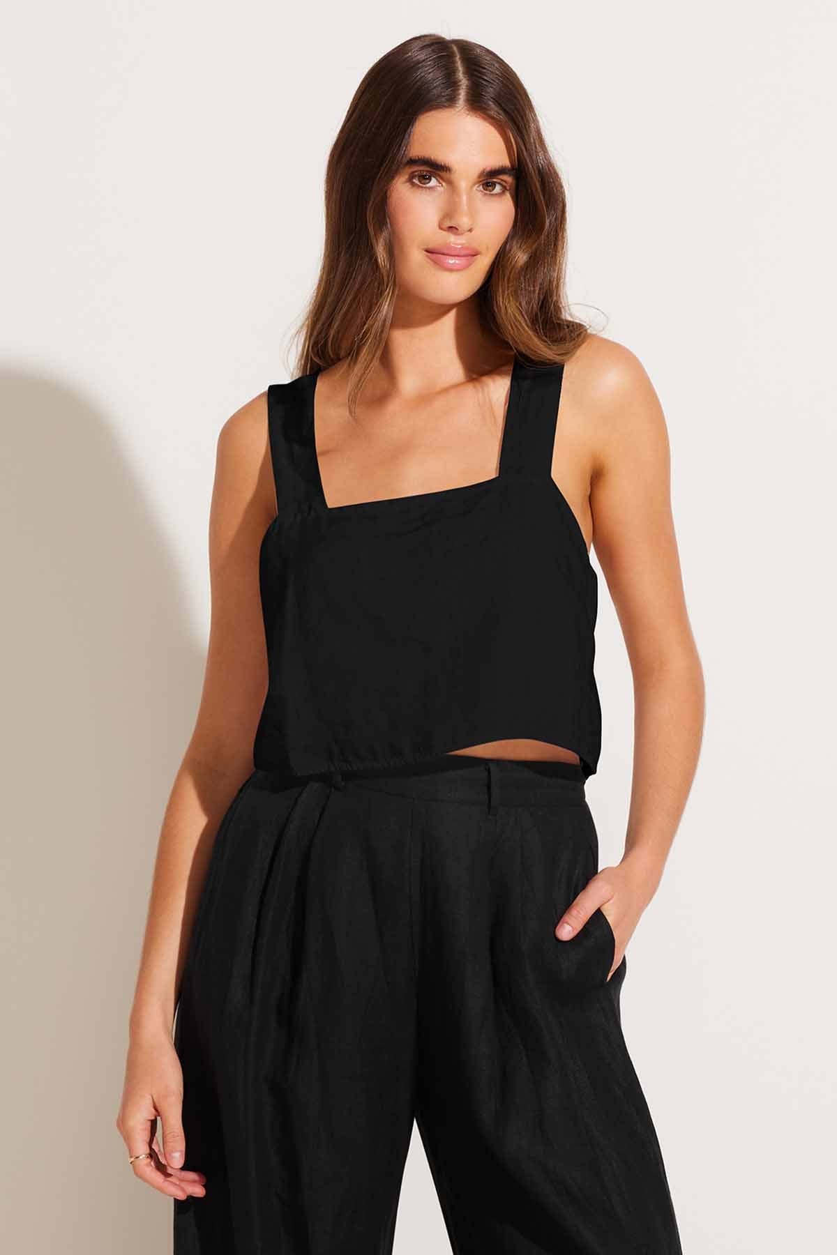 Vitamin A Black Linen Tank - Medium