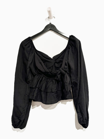 Altar’d State Black Ruffle Tie Back LS Top - XS
