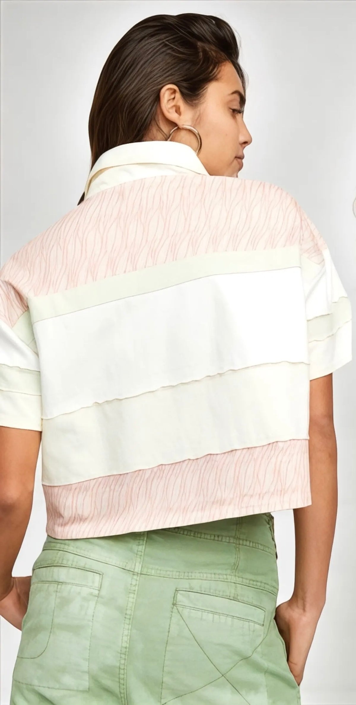 Free People MixPrint Bella Collared Henley Tee - Small