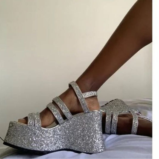 Delia’s Silver Glitter Platform Sandals Size 9