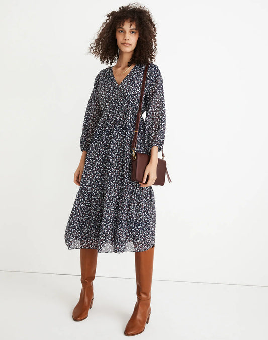 Madewell Navy Floral Midi Dress - XS