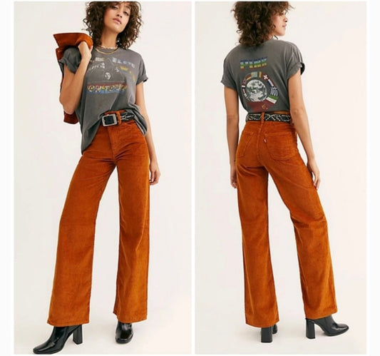 Levi’s Ribcage Wide Leg Orange Corduroy Pants - 27