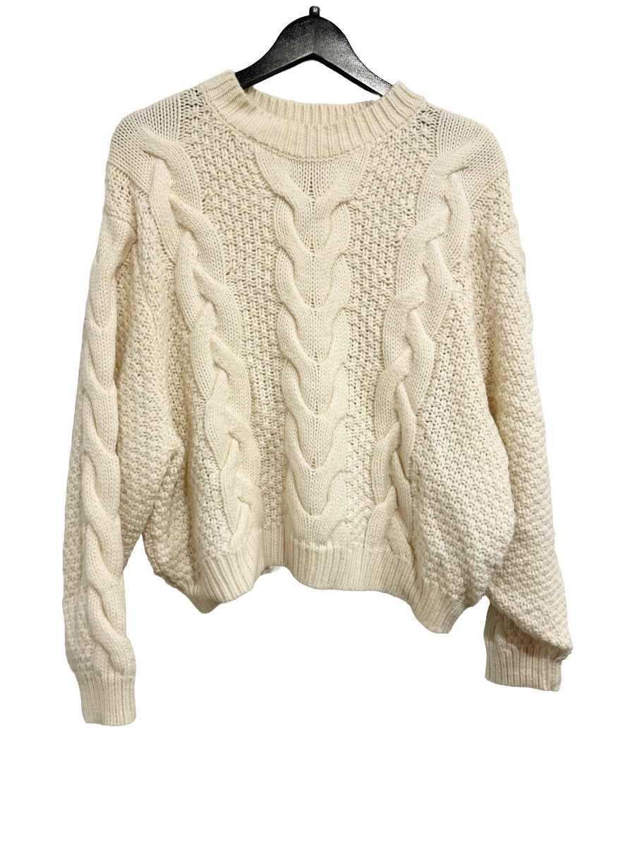 Wrangler White Wool Blend Cable Knit Sweater - Medium