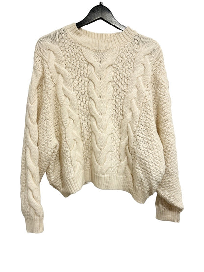 Wrangler White Wool Blend Cable Knit Sweater - Medium