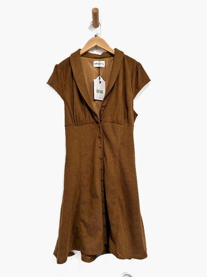 NWT Princess Polly Magdalene Corduroy Button Down Mini Dress in Chocolate - 10