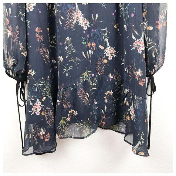 Barneys New York Floral Chiffon Dress in Navy Size Medium