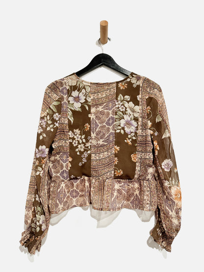 American Eagle Brown Floral Blouse - Medium