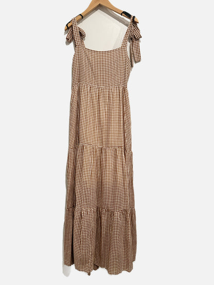 Crescent Brown Gingham Maxi Dress - Large