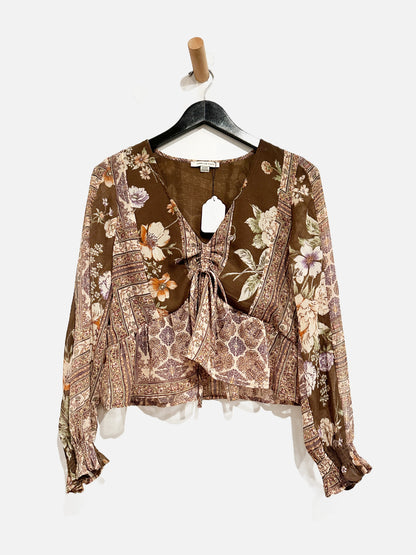 American Eagle Brown Floral Blouse - Medium