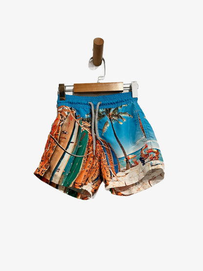 Seven-Cyan Kids Surf Board Print Swim Trunks - XS