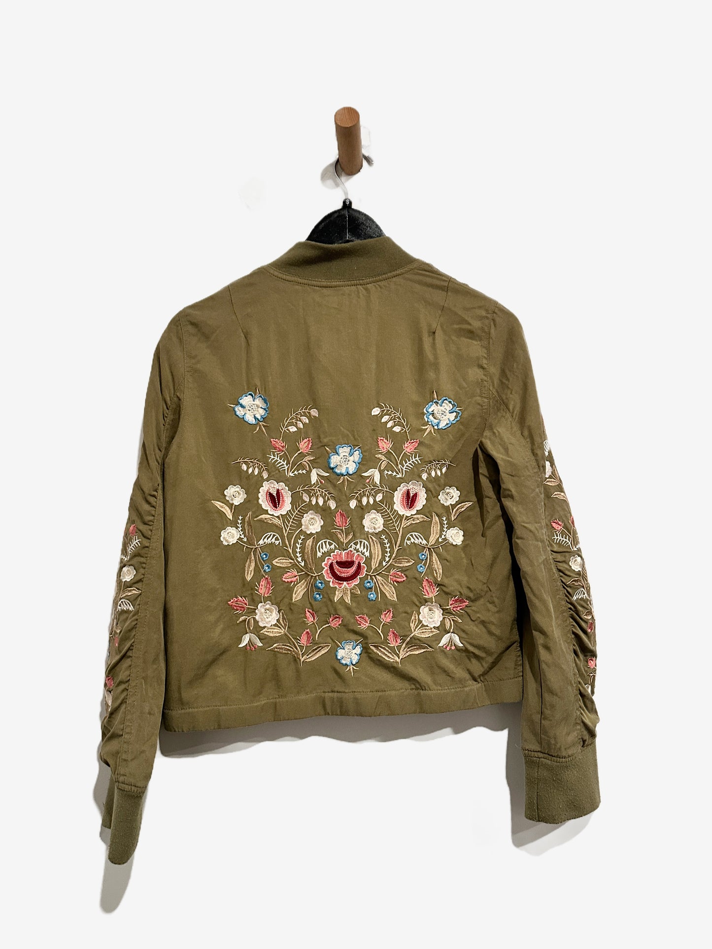Driftwood Green Embroidered Bomber Jacket - Small