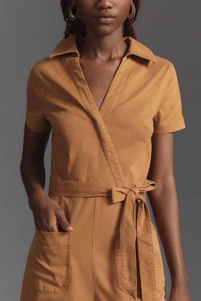 Anthropologie Maeve Wrapped Culotte Jumpsuit in Neutral - 0