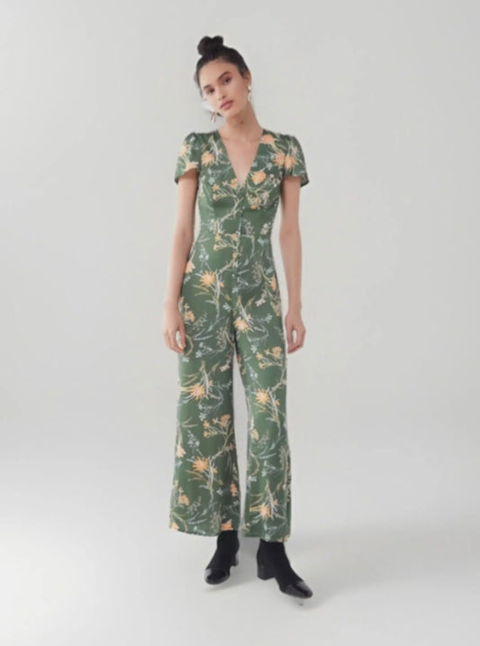 Urban Outfitters Green Floral Jumpsuit - Small