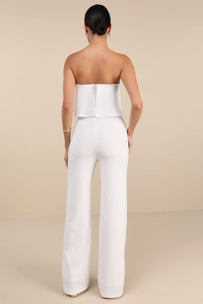 Lulus Power of Love White Strapless Jumpsuit - Large