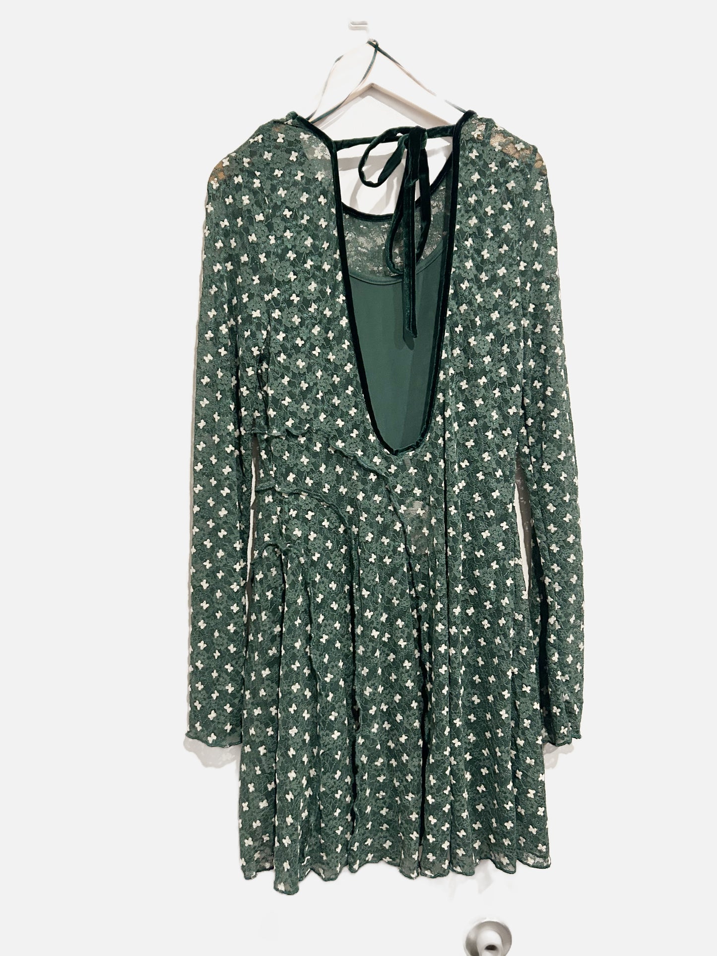 Free People Green Sheer Delight Lace Mini Dress - Medium