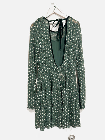 Free People Green Sheer Delight Lace Mini Dress - Medium