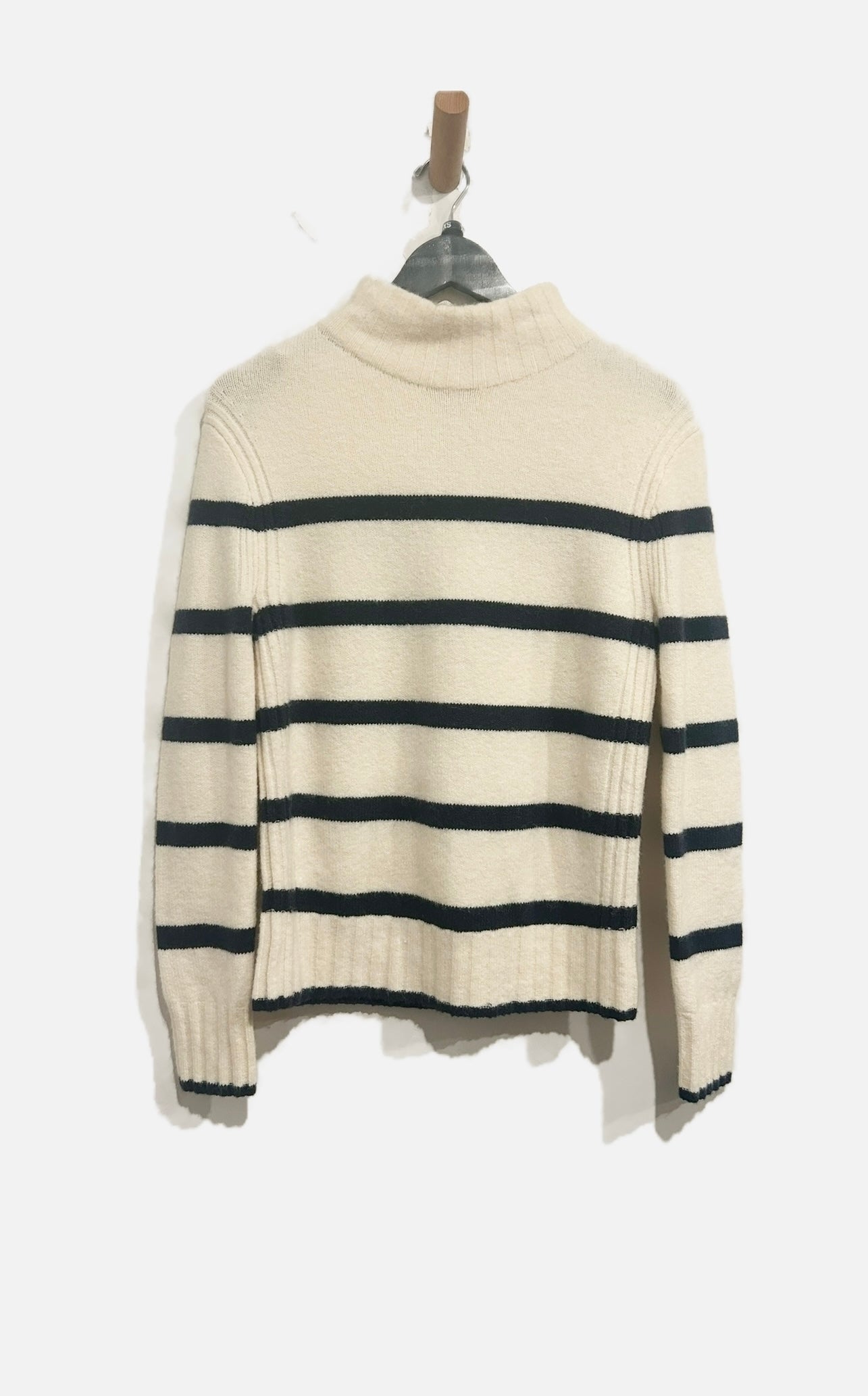 J.Crew White and Navy Stripe Mock Neck Sweater - XS