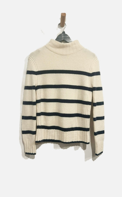J.Crew White and Navy Stripe Mock Neck Sweater - XS