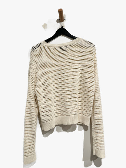 Gap Cotton Crochet Relaxed Sweater in Ivory Frost - Large