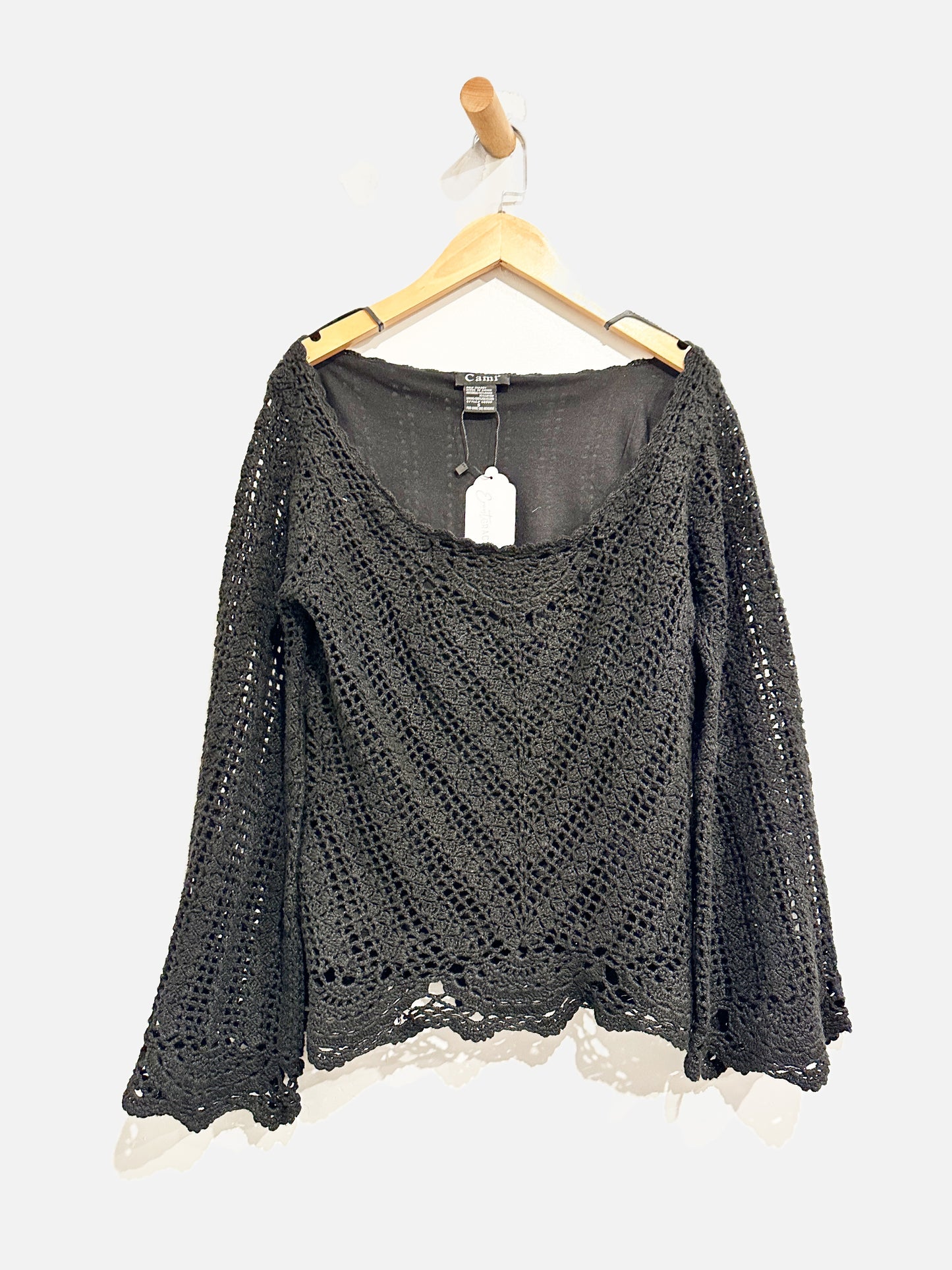 Cami Y2K Black Crochet Flare Sleeve Top - Small
