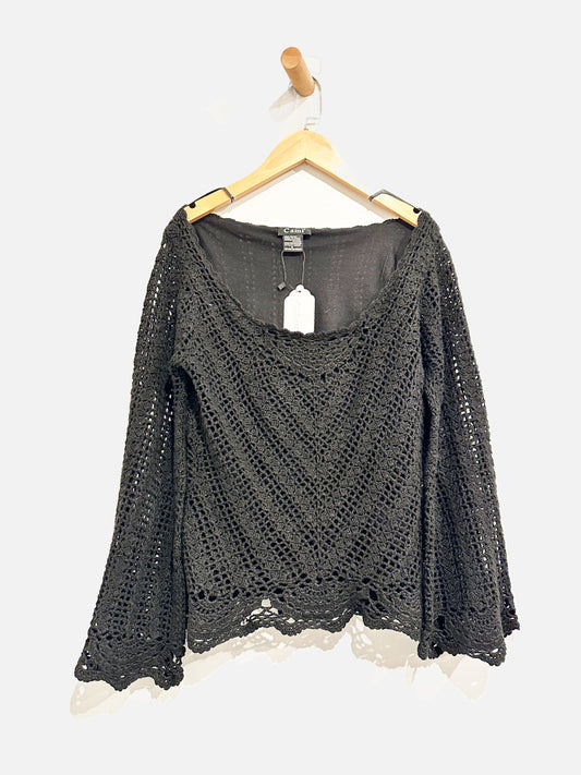 Cami Y2K Black Crochet Flare Sleeve Top - Small
