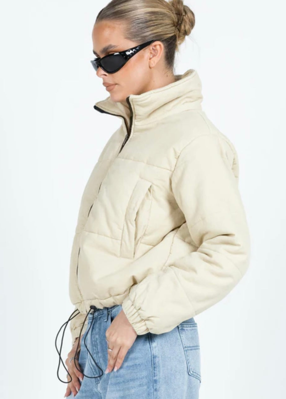 Polly Cream Corduroy Crop Puffer - 2