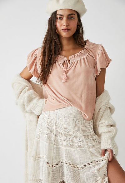 Free People Terese Velvet Top in Pink Tint - Small