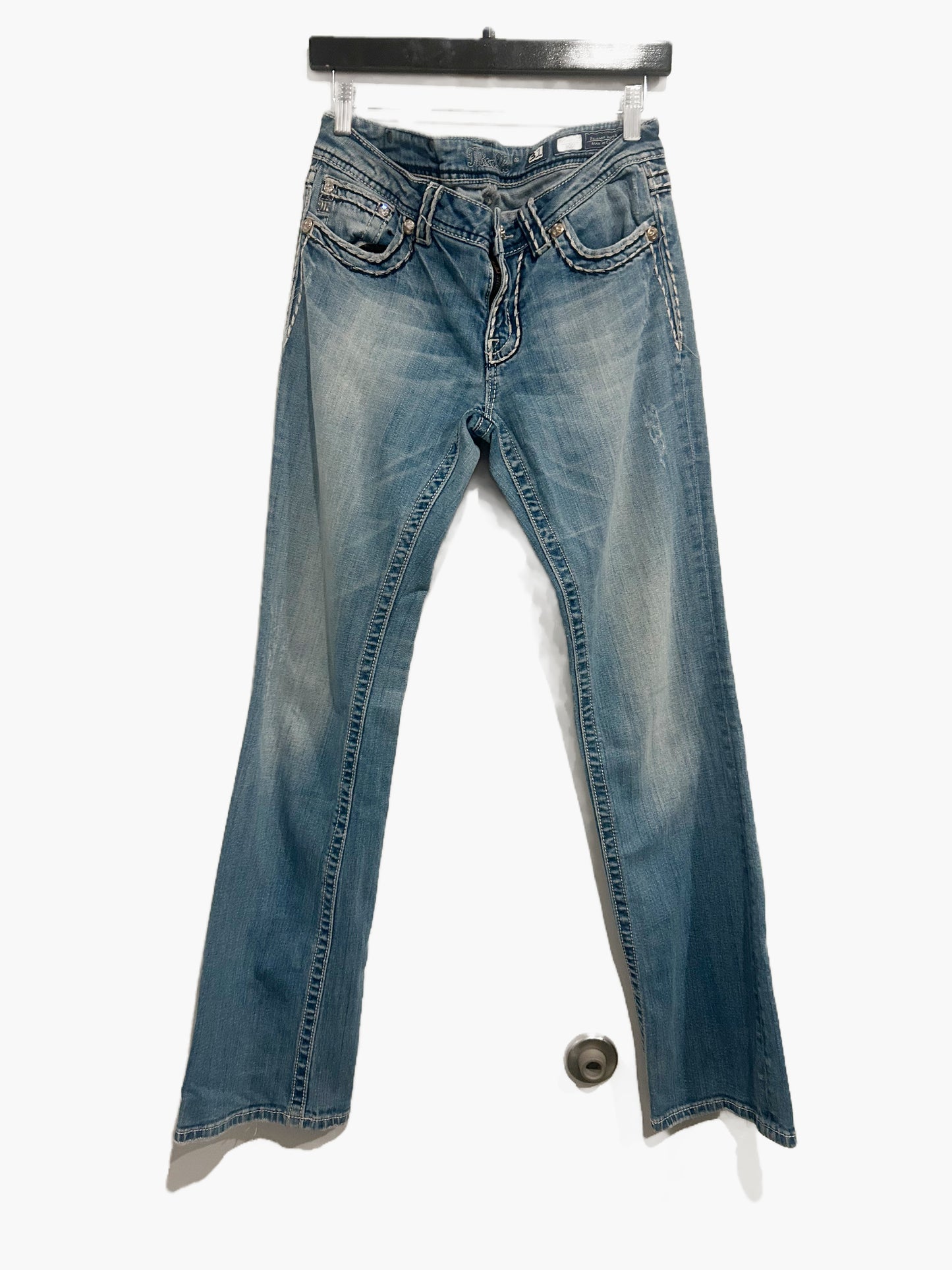 Miss Me Navy/White Stitch Pockets Boot Cut Jeans - 31