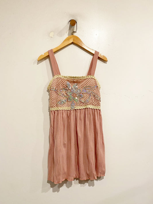 Y2K Pink Crochet Tank -Small