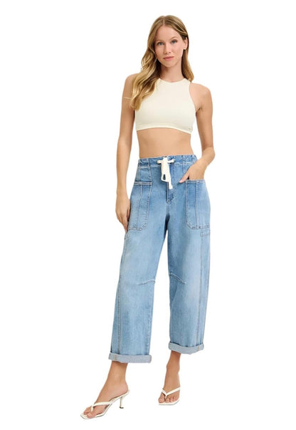 Risen High Rise Crop Barrel Leg Jeans - 26
