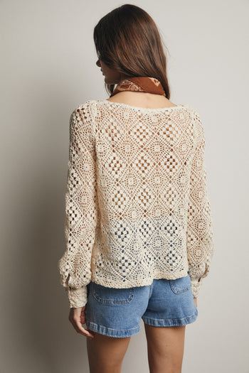 Forte Crochet Square Neck Top in Ecru - Medium