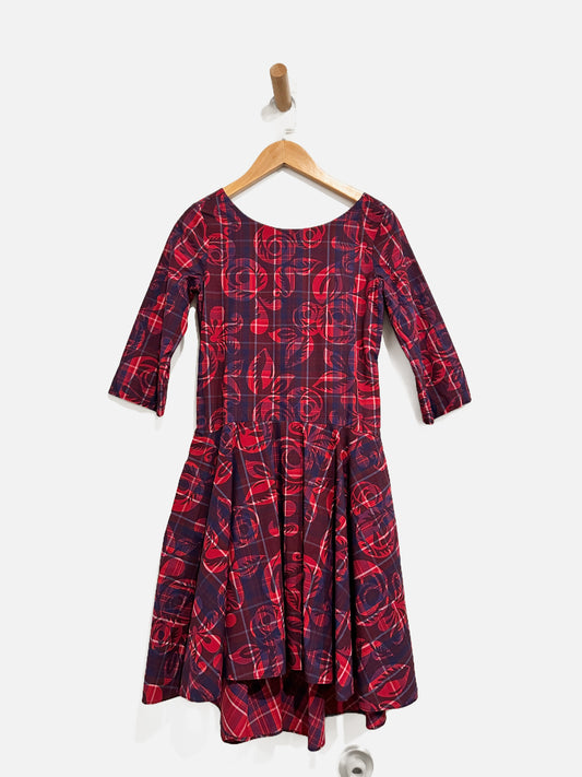 Tea Purple/Red Plaid Floral Dress - 12