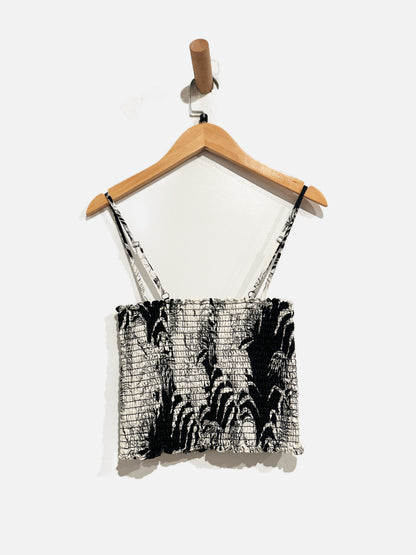 Reformation Black & White Linen Smocked Tank - Small