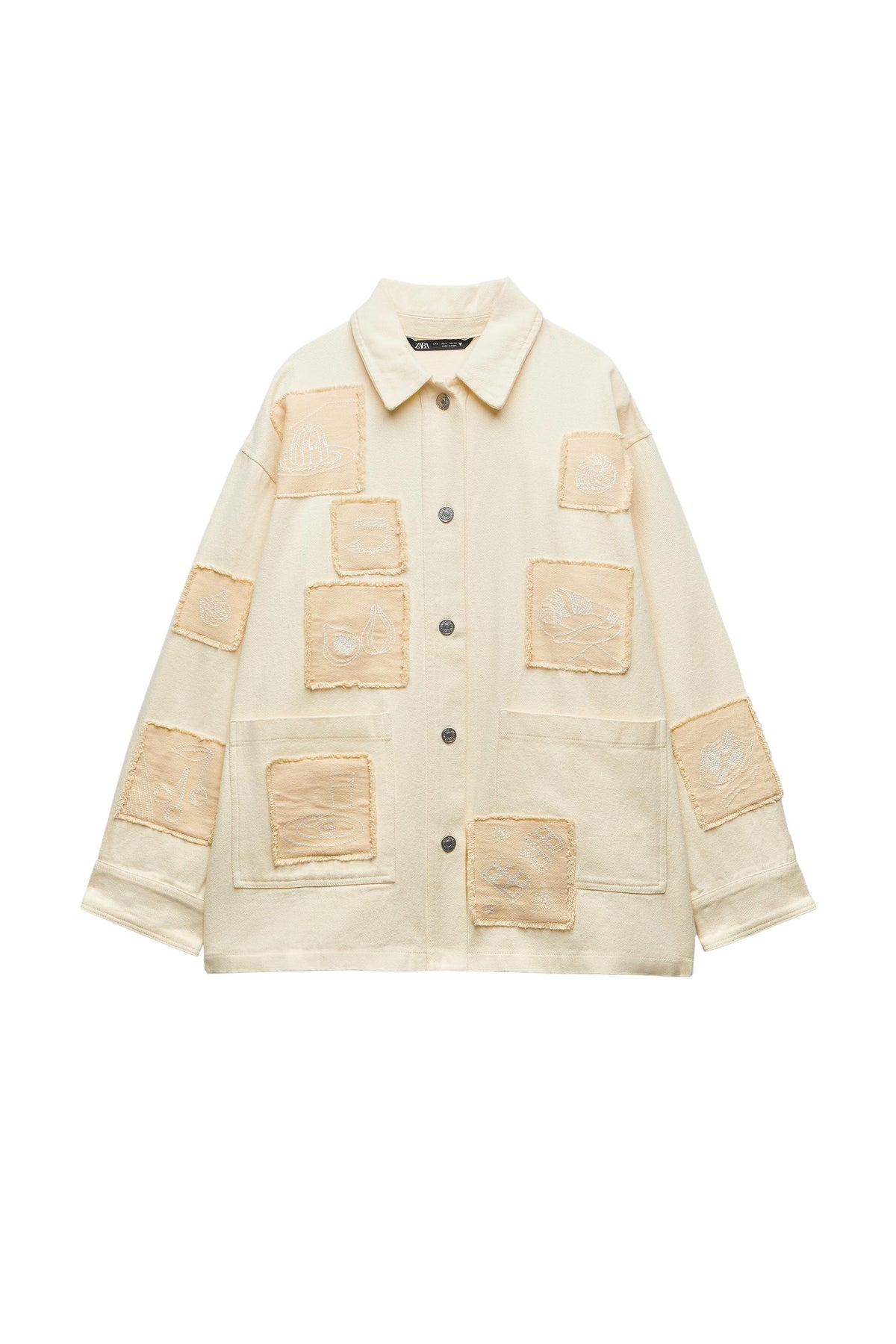 Zara Yellow Embroidered Patch Denim Jacket - XS