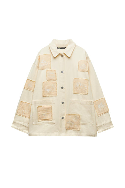 Zara Yellow Embroidered Patch Denim Jacket - XS
